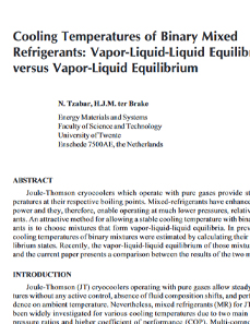 Tzabar N and ter Brake H.J.M. Cooling Temperatures of Binary Mixed Refrigerants: Vapor-Liquid-Liquid Equilibrium versus Vapor-Liquid Equilibrium. Cryocoolers, vol. 19 (2016b), pp. 413-418
